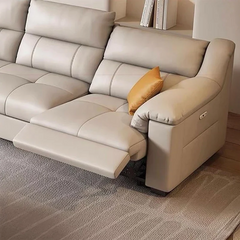 Enzo Sofa Cumm Bed in beige leatherette with contemporary sofa sleeper design, mustard pillows, quilted detailing and convertible sofa bed functionality.