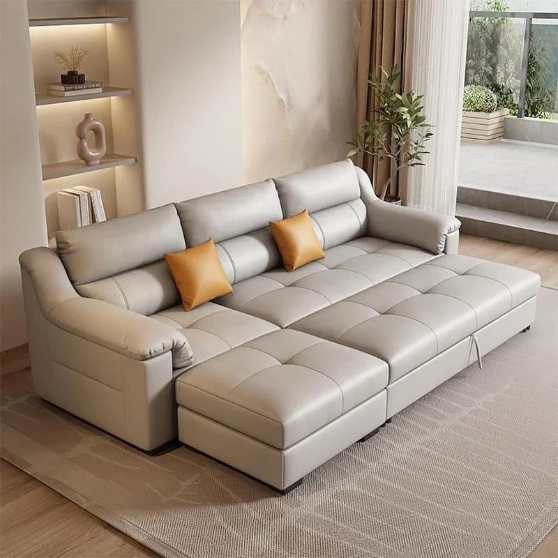 The Enzo Sofa Cumm Bed is a contemporary L-shape sectional and versatile sofacumbed, designed as a sleeper sofa for modern Indian apartments and family homes.