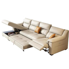 The Ardix Sofa Cumm Bed combines motorised recliner footrests, plush backrests and hidden sofa bed storage, creating a comfortable and practical convertible sofa bed for modern homes.
