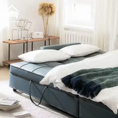 sofa bed with storage showing the sofa-to-bed conversion with side pockets alternate front angle