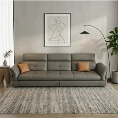 leatherette sofa bed shown in the pull-out sleeping position with storage lounger