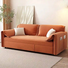 sofa bed convertible showing the sofa-to-bed conversion with side pockets wide layout view