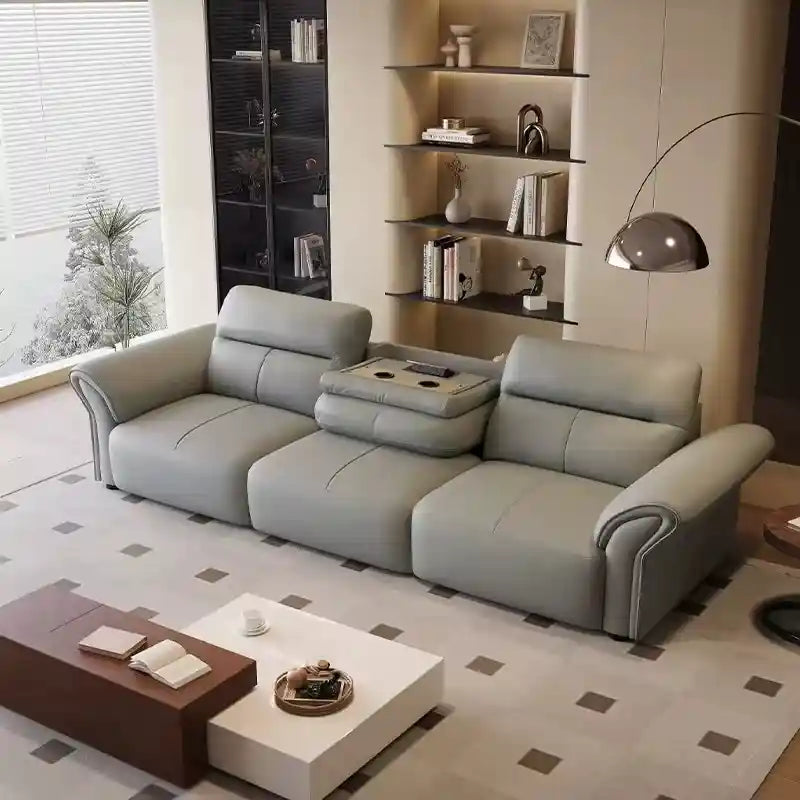 sleeper sofa showing the built-in storage compartment with high back support