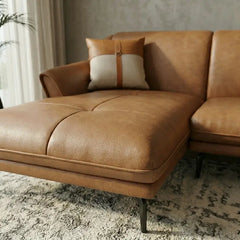 l shape sofa with deep seat and lounger cushion view, wide room view