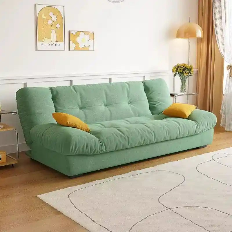 sofa bed folding side storage and armrest view with fold-down padded backrest