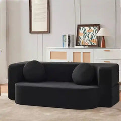 sofa bed folding front view with cushioned seating with easy fold-out conversion