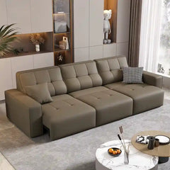 faux leather 3 seater sofa bed front view with cushioned seating with padded arms