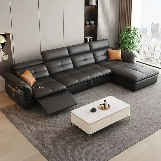 leatherette sofa bed front view with cushioned seating with storage lounger