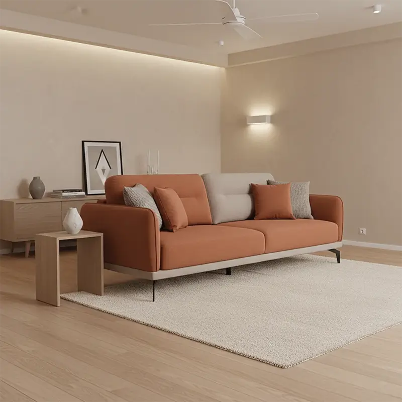 L shape sofa with optional lounger and dual-tone fabric, front three-quarter view