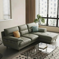 l shape sofa set with spacious spacious lounger and high backrest, front perspective