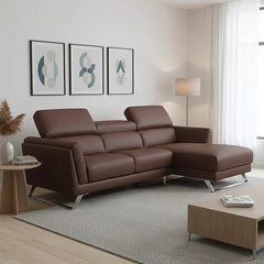 l shape sofa with adjustable headrests and spacious lounger seating, front perspective