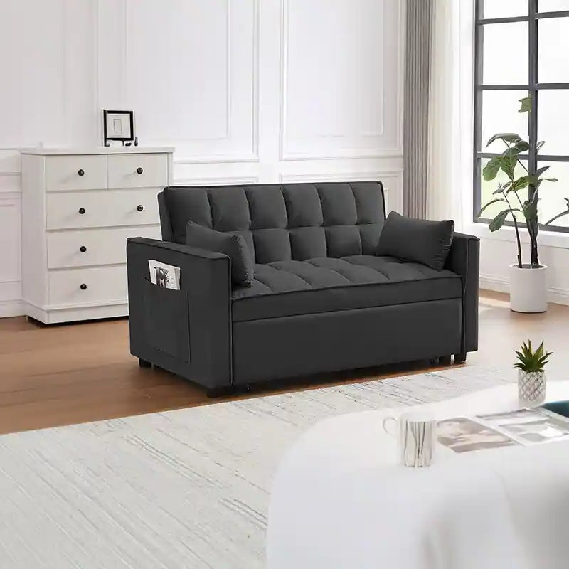 sofa bed front view with cushioned seating with easy pull-out function