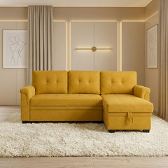 l shape sofa bed side angle showing the seating profile with storage lounger alternate front angle