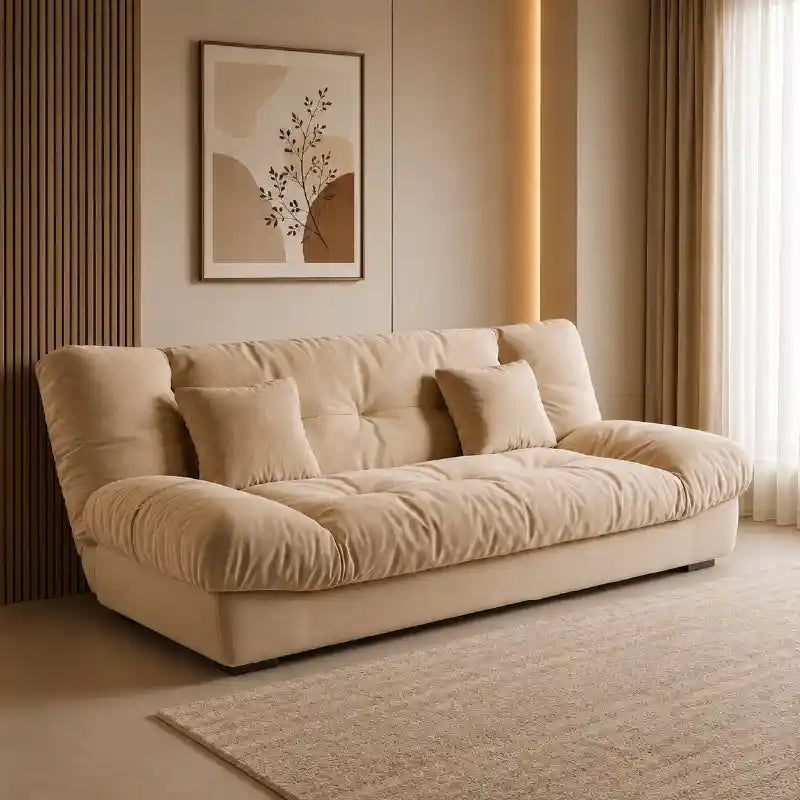 sofa bed folding side angle showing the seating profile with fold-down padded backrest