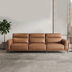 L shape sofa set with wide padded arms and elevated metal legs, straight front view