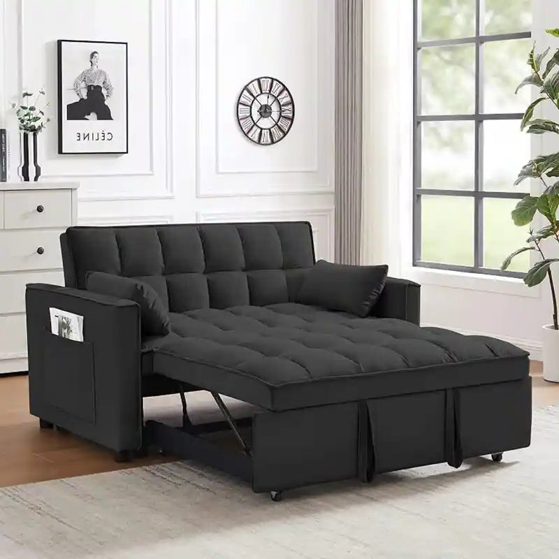 sofa come bed side angle showing the seating profile with easy pull-out function