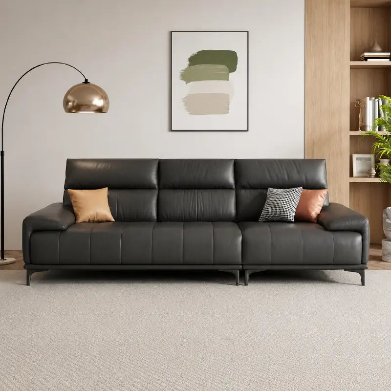 L shape sofa set with deep cushions and segmented back support, left-side view