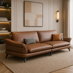 Leatherette sofa set with deep cushions and curved padded arms, left-side view