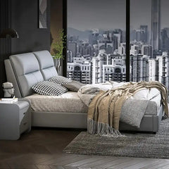 hydraulic storage bed full bed view with headboard and foot-end panel with cushioned headboard