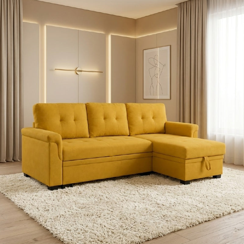 sectional sofa bed open bed view for guest sleeping with storage lounger
