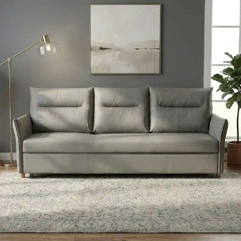 compact sofa bed open bed view for guest sleeping with high back support