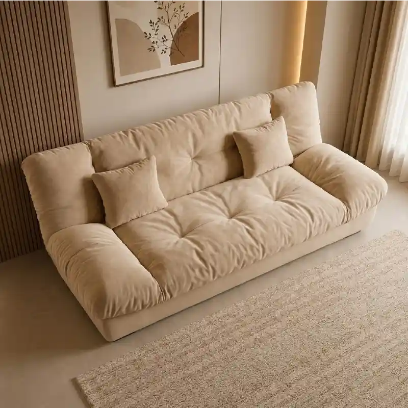 click clack sofa bed open bed view for guest sleeping with fold-down padded backrest