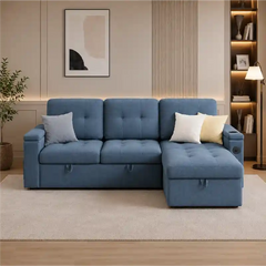 sofa bed with cup holder opened as a guest sleeping surface with cup holders