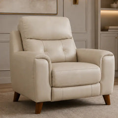 Recliner sofa with high back support and cushioned headrest, left-side view