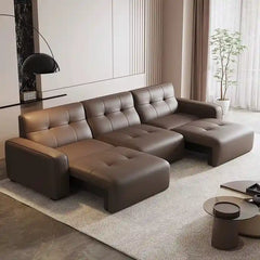 faux leather 3 seater sofa bed open bed view for guest sleeping with padded arms