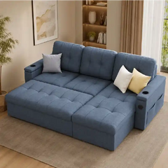 3 seater sofa bed showing the sofa-to-bed conversion with cup holders