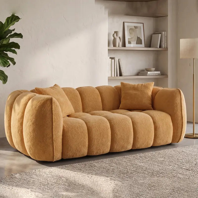 3 seater fabric sofa with three-seat profile with soft sculptural edges, seating close-up