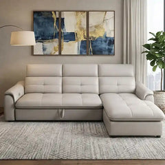 sofa bed with chaise lounge showing the sofa-to-bed conversion with USB charging