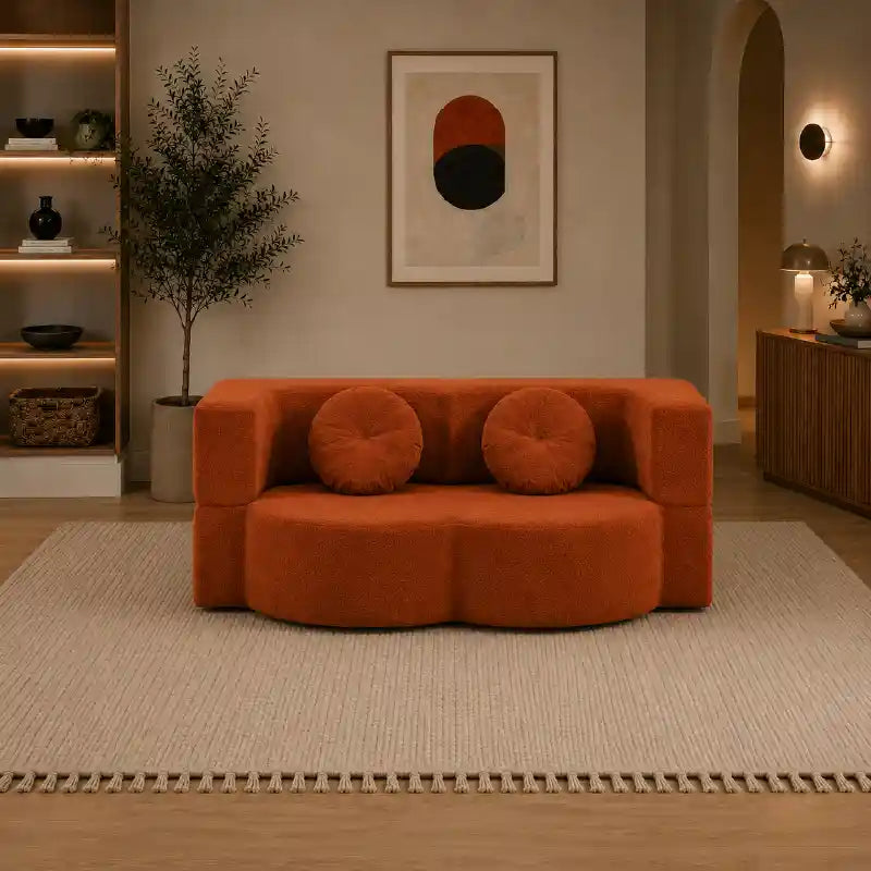 fold out sofa bed cushion and armrest detail with textured fabric