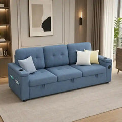 sofa bed with cup holder cushion and armrest detail with cup holders