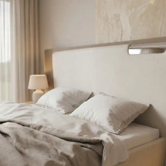 luxury bed shown with a balanced mattress layout with wide curved headboard