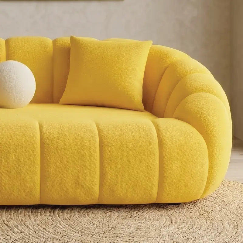 Rounded luxury lounge piece, buy sofa online, settee design, 3 seater bouclé-look couch