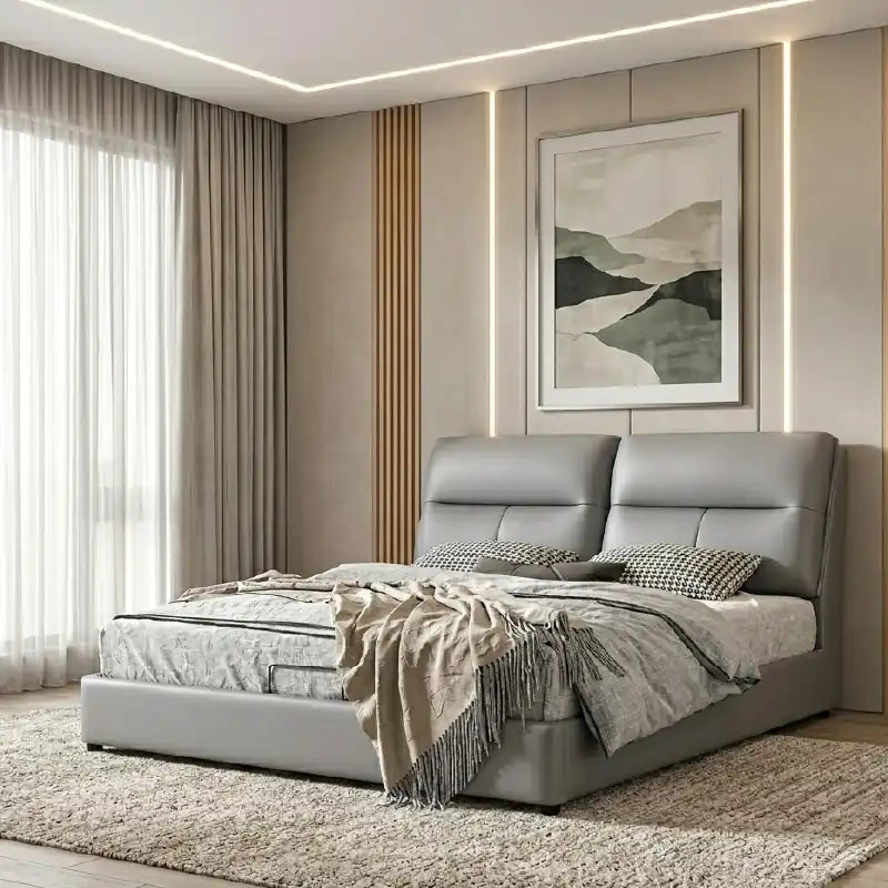 hydraulic storage bed showing the lift-up storage area with cushioned headboard
