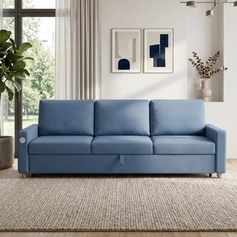 3 seater sofa bed shown in the pull-out sleeping position with USB charging