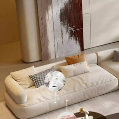 L shape sofa set with spacious five-seater curved layout, close-up of seat cushions