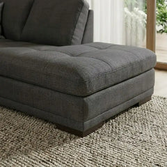 Corner sofa with deep cushions and a spacious lounger, close-up of seat cushions