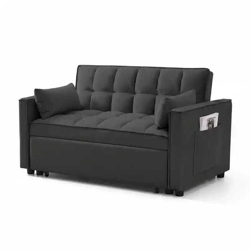 sofa come bed showing the built-in storage compartment with easy pull-out function