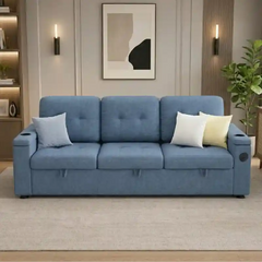 3 seater sofa bed showing the built-in storage compartment with cup holders