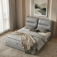 hydraulic storage bed showing the lift-up storage area with cushioned headboard alternate front angle
