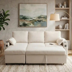 pull out sofa bed couch pull-out mechanism view with cup holders
