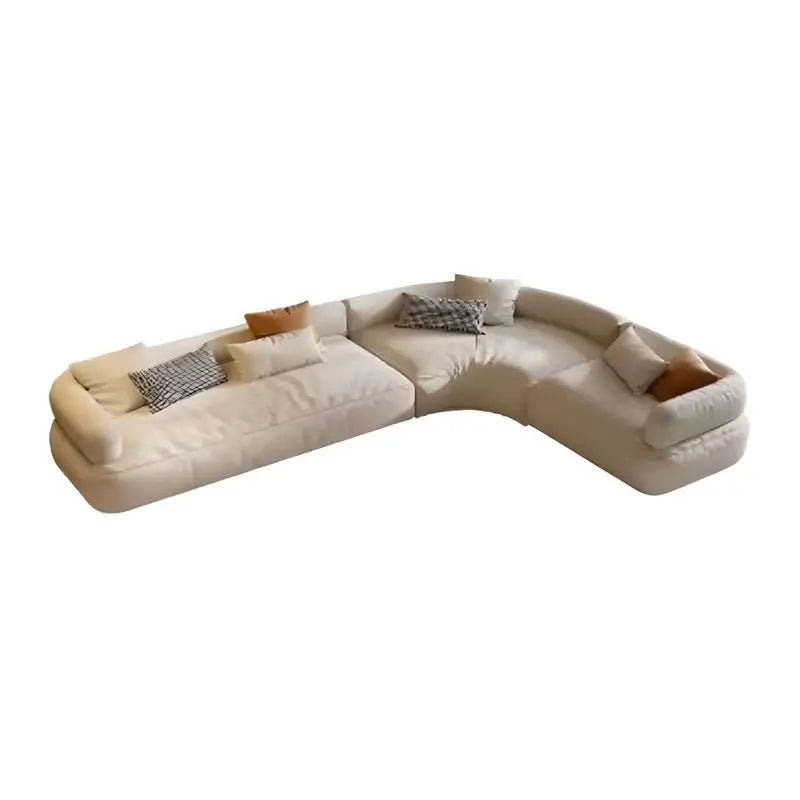 Corner sofa with spacious five-seater curved layout, close-up of back cushions