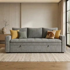 sofa bed with storage opened as a guest sleeping surface with storage lounger alternate front angle