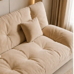 sofa bed folding showing the built-in storage compartment with fold-down padded backrest
