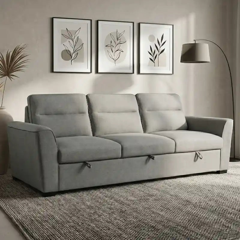 sofa bed couch sectional shown in the pull-out sleeping position with hidden storage alternate front angle