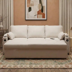 pull out sofa bed couch in an L-shaped seating layout with cup holders alternate front angle