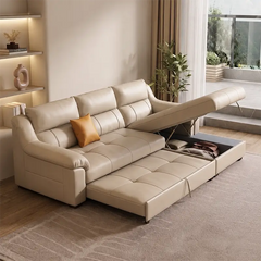 Enzo Sofa Cumm Bed with premium L shape sofa cum bed design, convertible couch bed features, quilted seat cushions, hidden storage and recliner comfort.